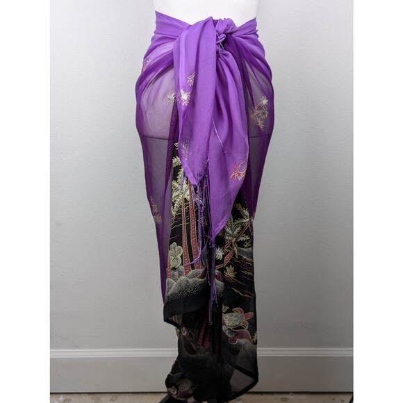 Island impressions Pareo/sarong Sheer  75" width 45" length purple and black GUC - Picture 3 of 9